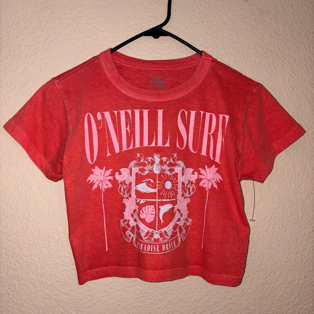 Red O'Neill crop top graphic printed short sleeve tee girly shirt punk vibes top